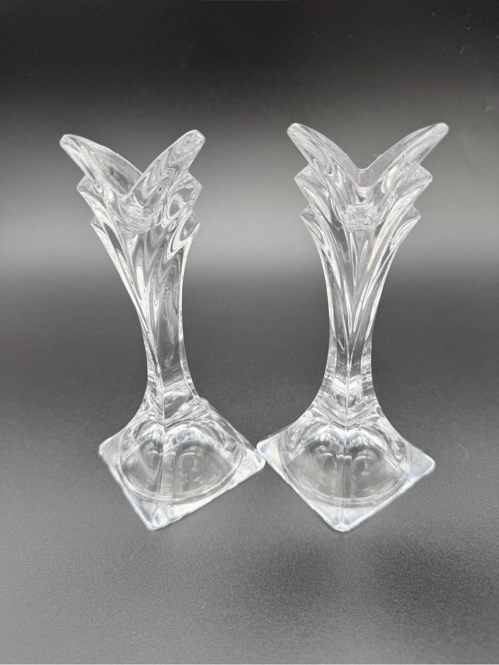Vintage Mikasa Art Deco Lead Crystal Taper Candle Holders – Pair